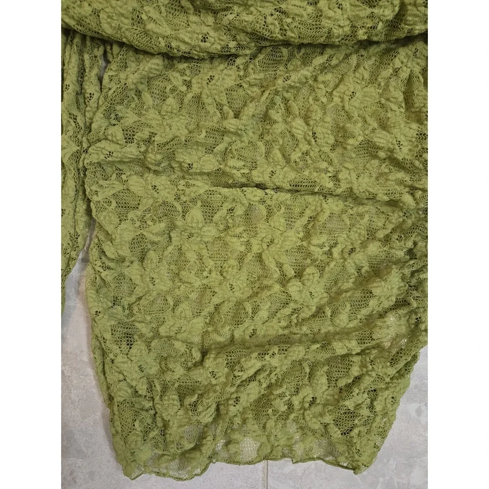 Zara Off The Shoulder Long Sleeve Lace Top Green Size M NWOT